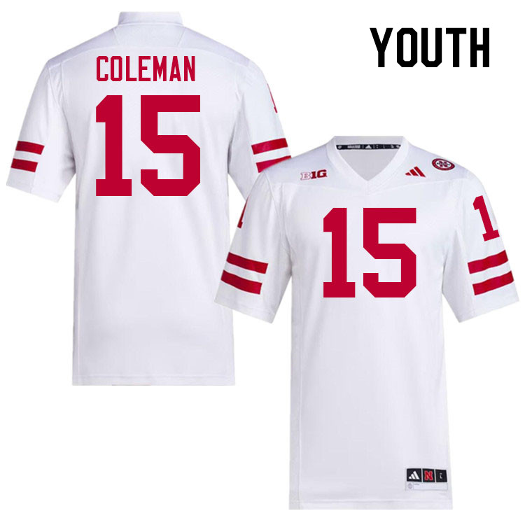 Youth #15 Malachi Coleman Nebraska Cornhuskers College Football Jerseys Stitched Sale-White